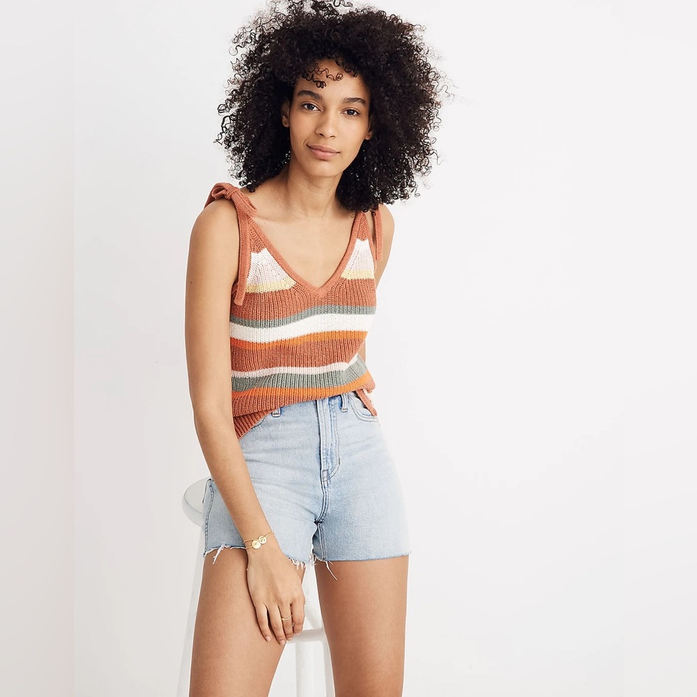 Madewell Striped Sweater Tank Top with Tie Straps